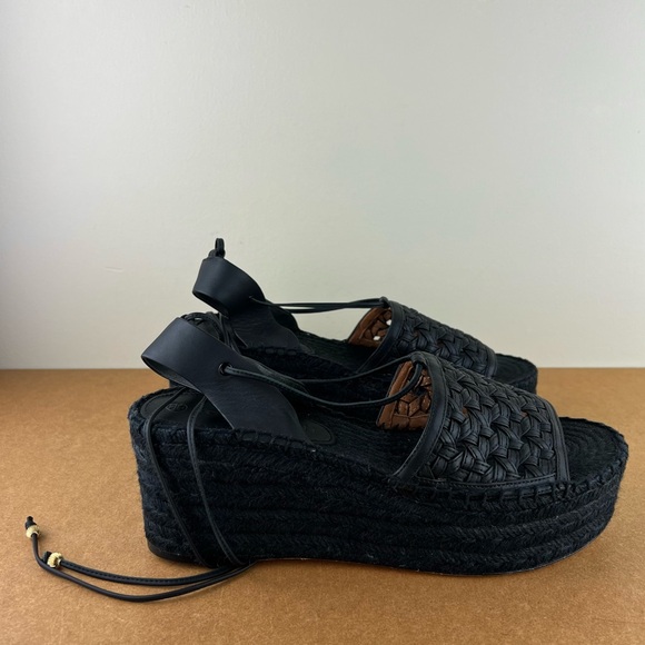 NEW TORY BURCH BLACK BASKETWEAVE PLATFORM ESPADRILLE SANDALS - Picture 4 of 14